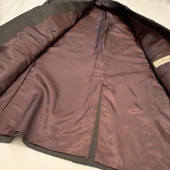 Lauren Ralph Lauren Sz 44L 100% wool stripe 2 button suit blazer jacket brown - Picture 4 of 10